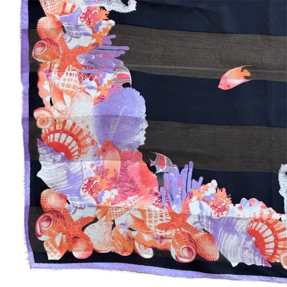 Vintage Seashell Coral Print Silk Scarf